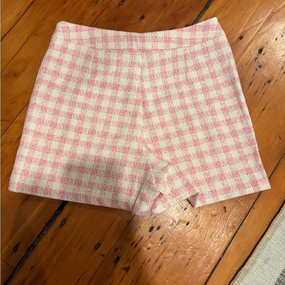 Zara Pink Gingham Tweed Checkered Mini Skirt Skort Size Small - Picture 7 of 7